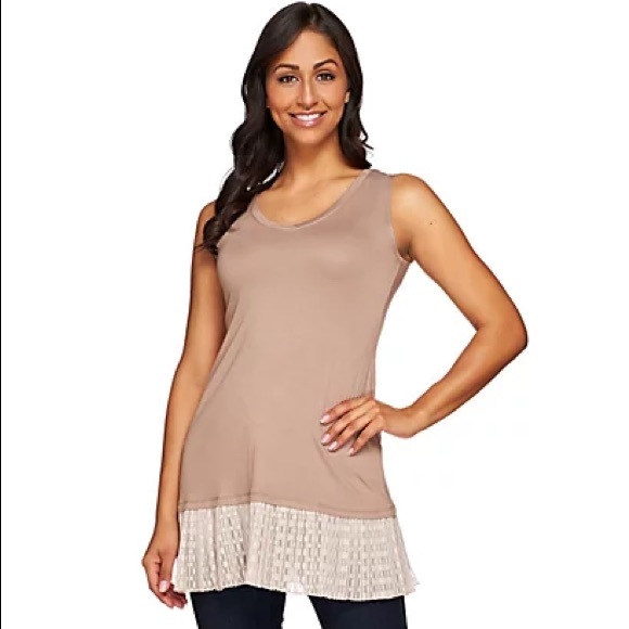 [M] Logo Layers Taupe Tank Pleated Polka Dot Hem - Picture 1 of 6